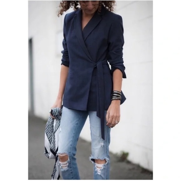 Banana Republic women’s blue wool front tie notched lapel blazer jacket size 2 - Picture 1 of 10